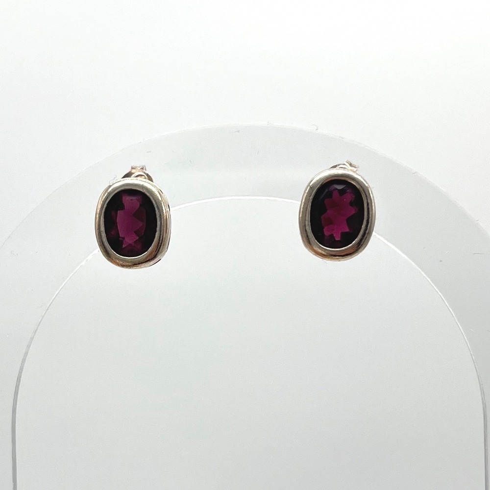Sterling Silver Oval Purple Stone Stud Earrings Bezel Set 925 Jewelry‎